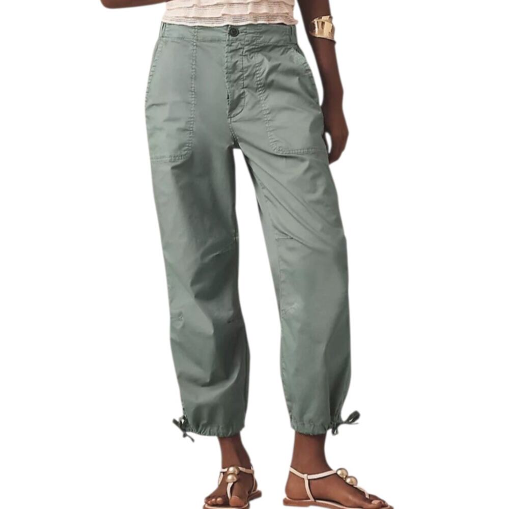 Anthropologie Pistola Berkley Pants Olive Green Straight Cropped Tie Ankle XS 26